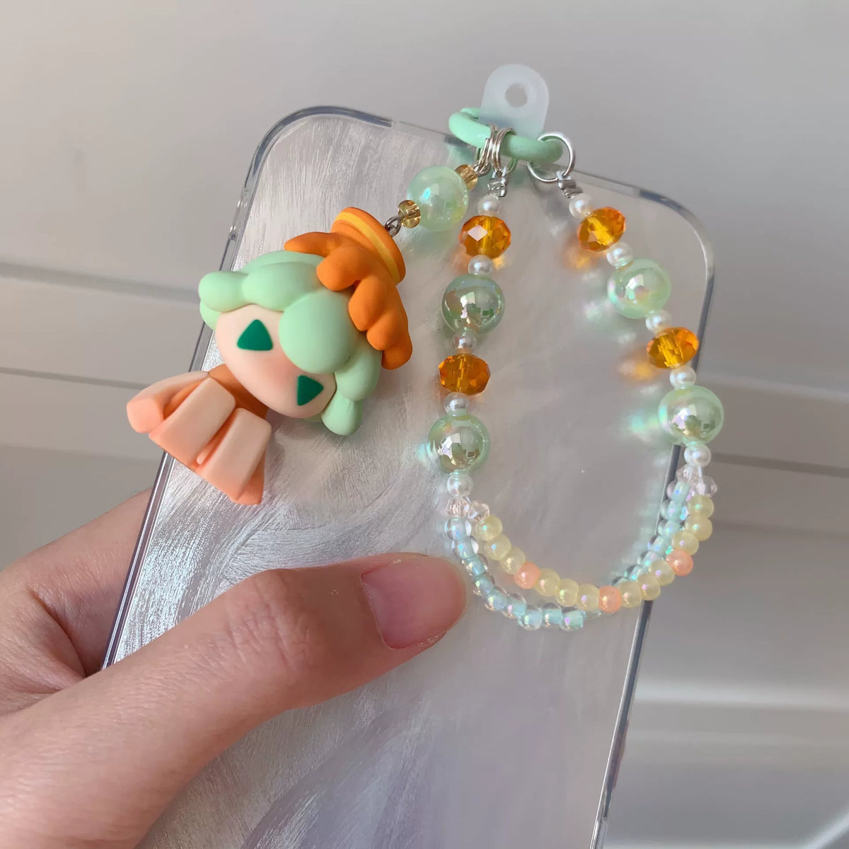 Silicone Figurine Phone Charm with Beaded Chain
