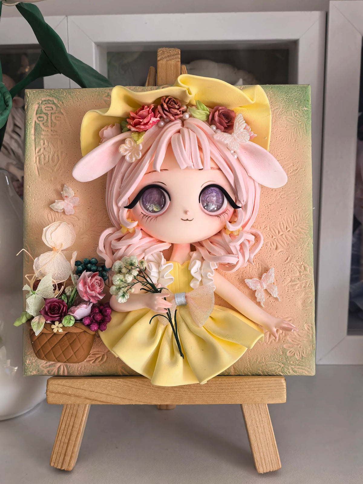 Handmade Clay Bunny Girl Decorative Frame 10cm