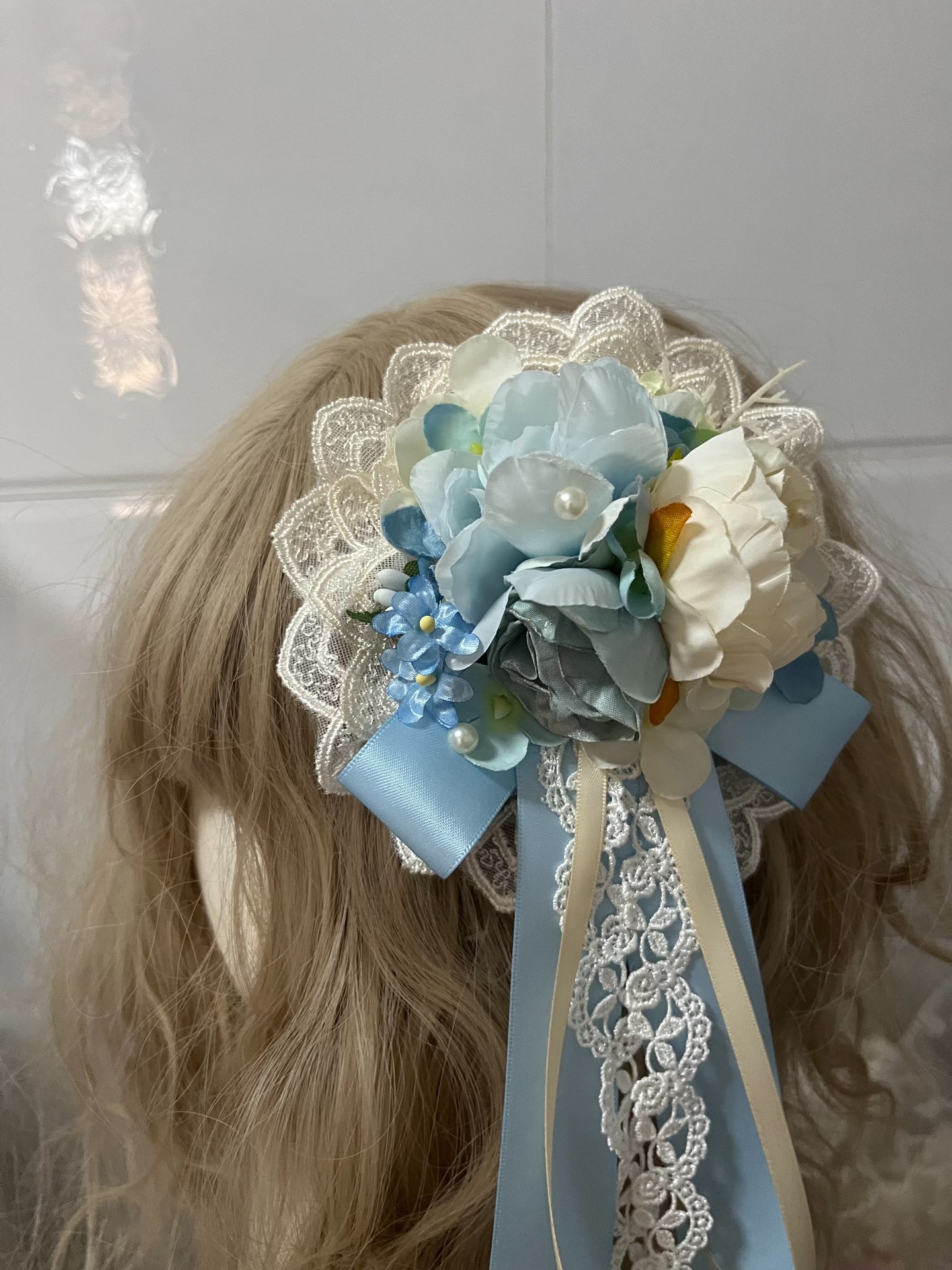 Handmade Lolita Blue Rose Floral Hair Brooch