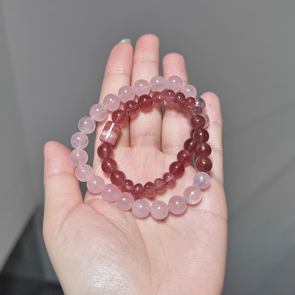 Strawberry Crystal Rose Quartz Double Wrap Bracelet