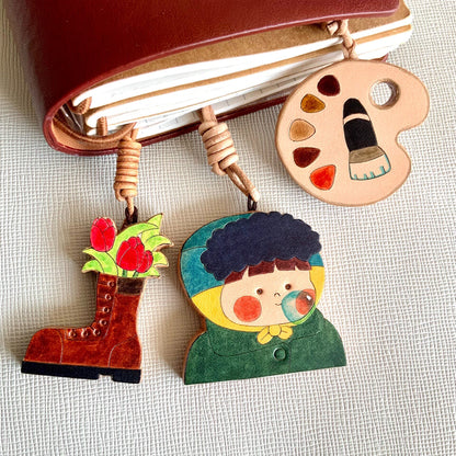 Italian Vegetable-Tanned Leather Double-Layer Hand-Carved Pendant Set