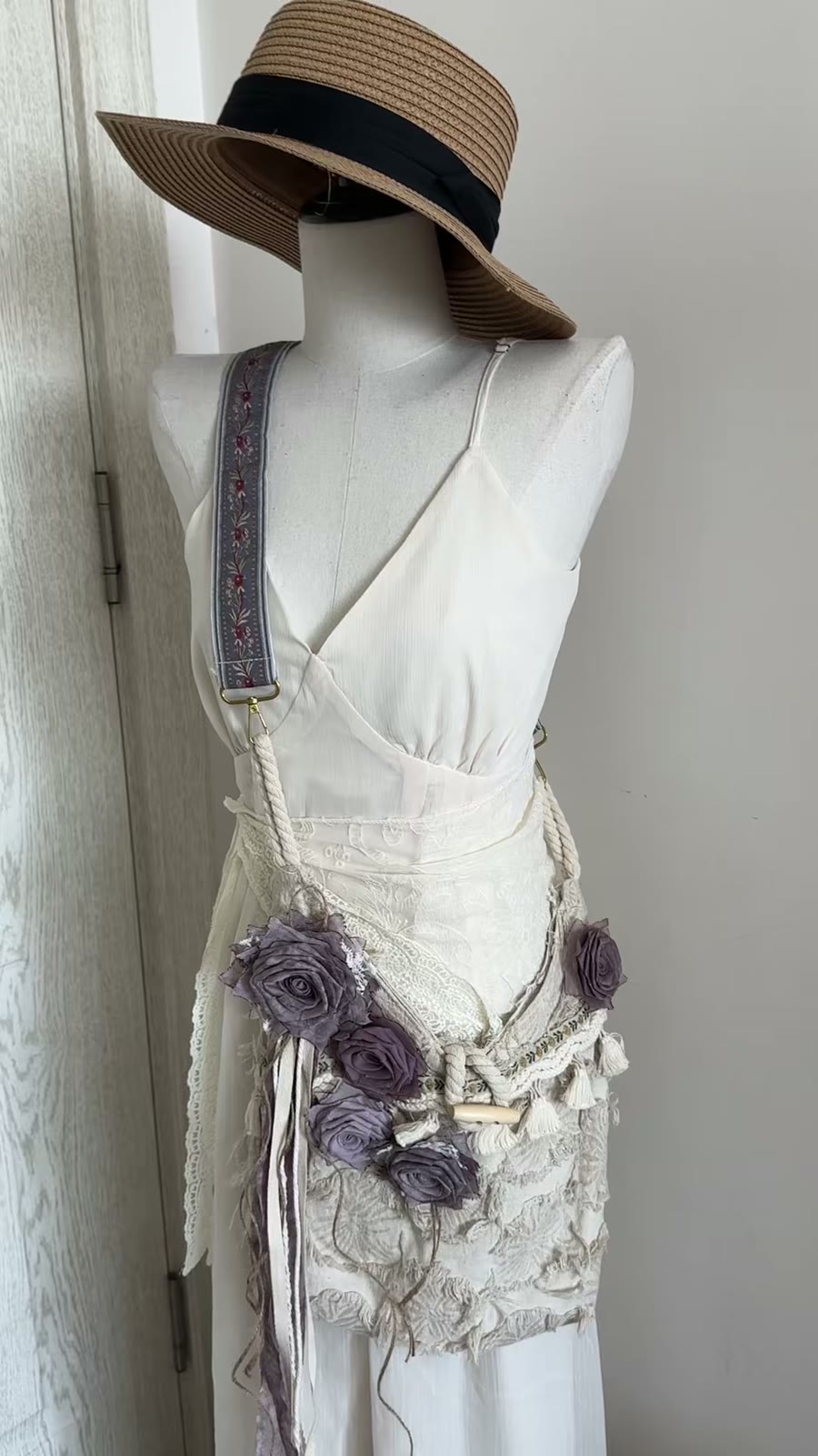 Handcrafted Fabric Rose Slouchy Shoulder Bag