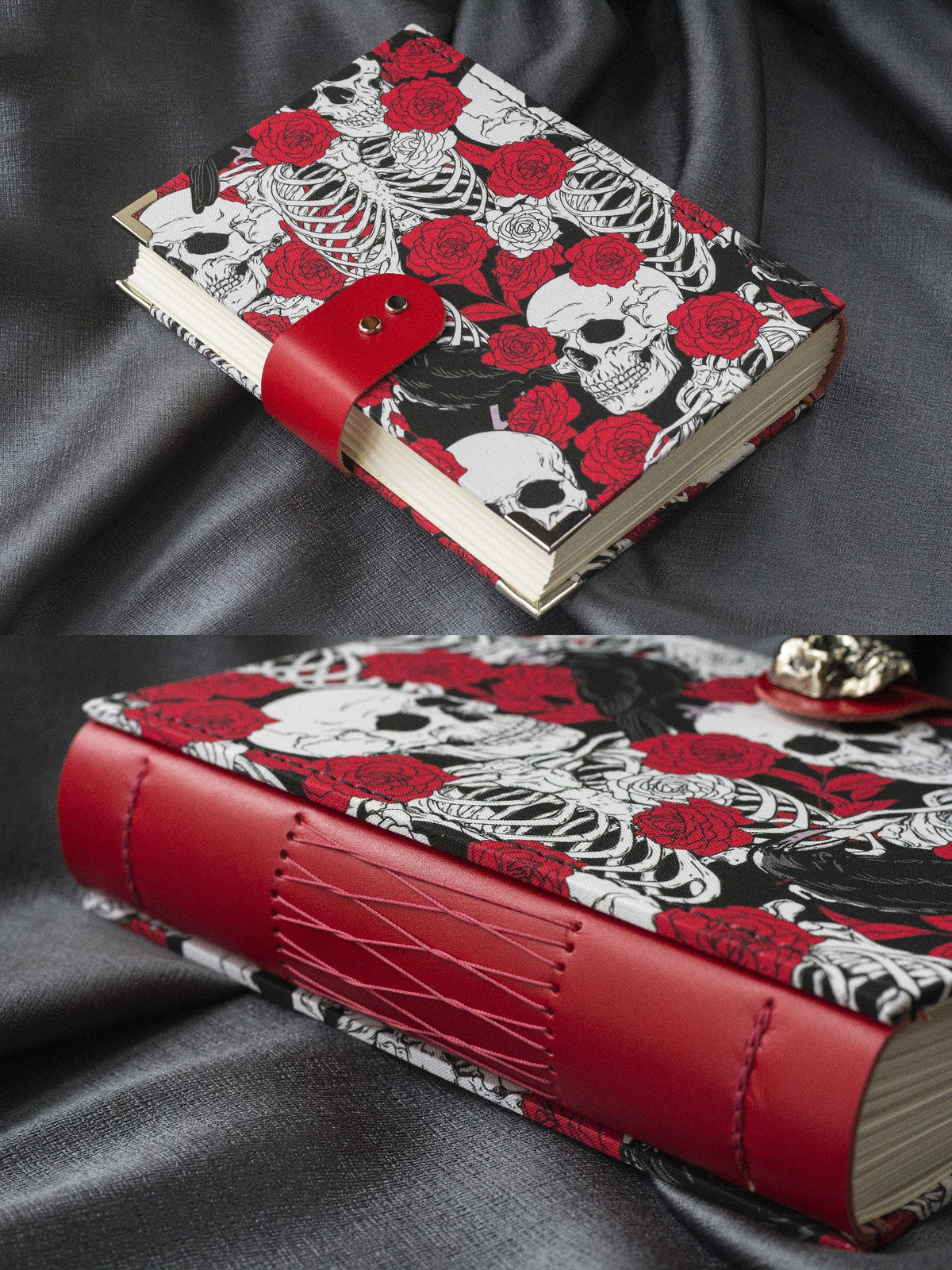 Gothic Skull Journal Red Leather Clasp