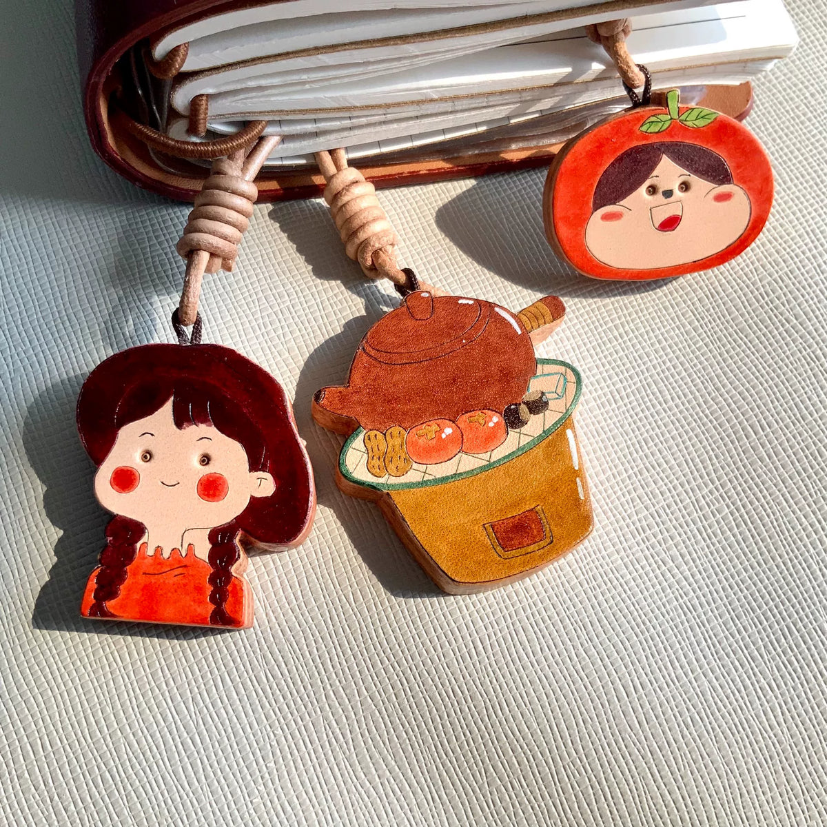 Hand Painted Leather Tea Charm Keyring