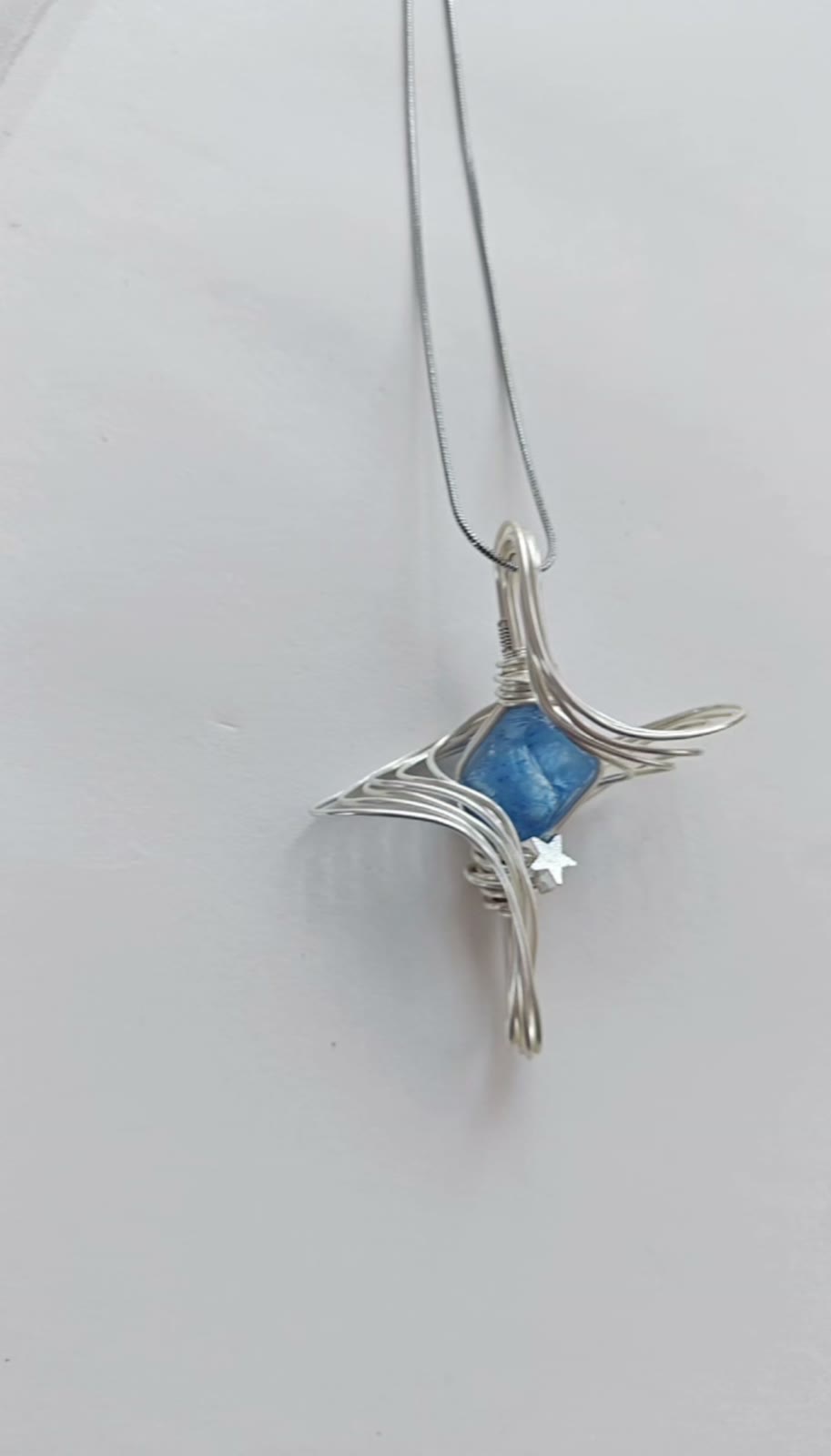 Handcrafted Wire Wrapped Necklace Blue Cat Eye Star