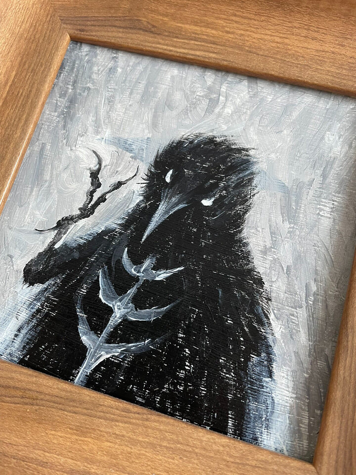 Hand Painted Crow Oil Painting Framed