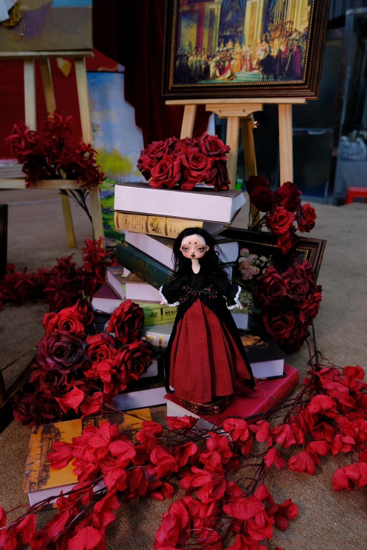Gothic Fabric Body Stone Clay Doll