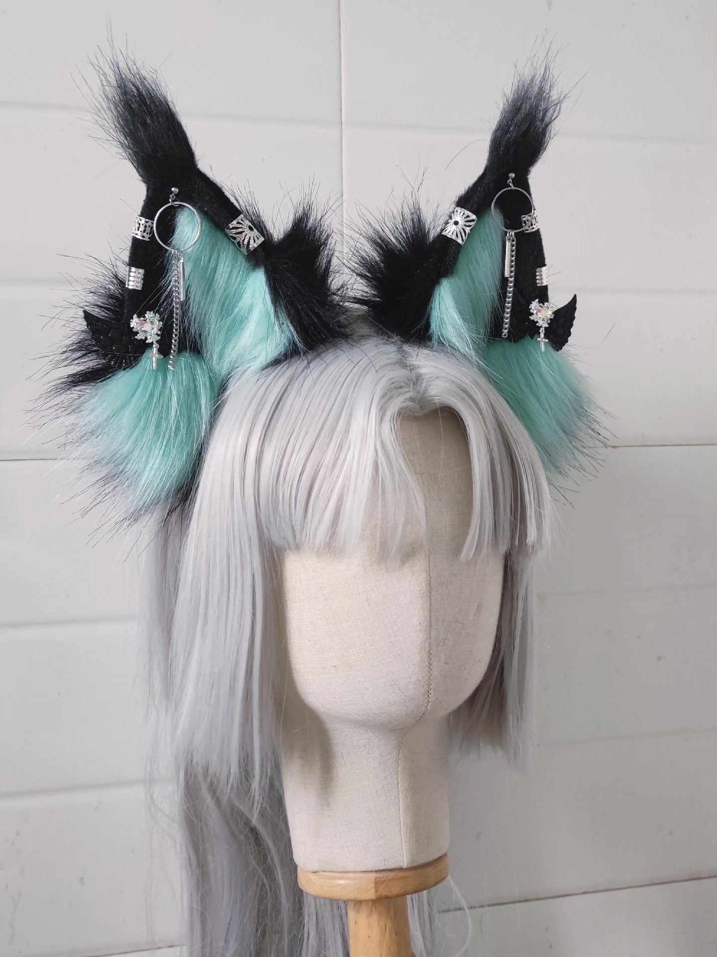 Lynx Ears Headband with Turquoise Blue Inner Sections and Silver Jewelry