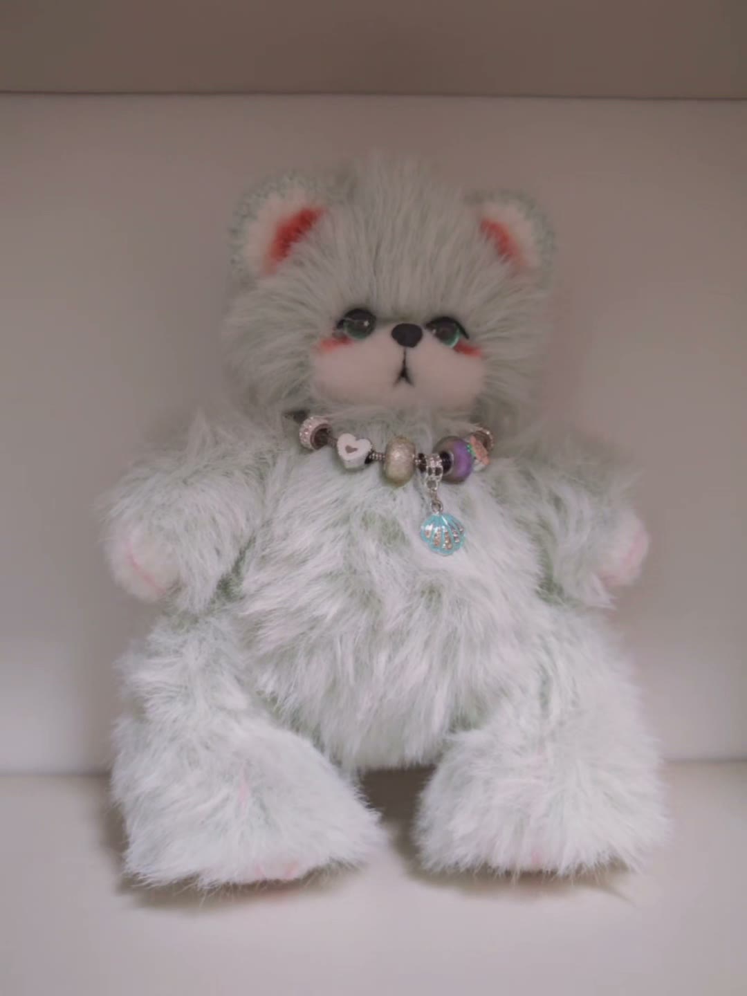 Handcrafted Plush Bear with Beaded Necklace