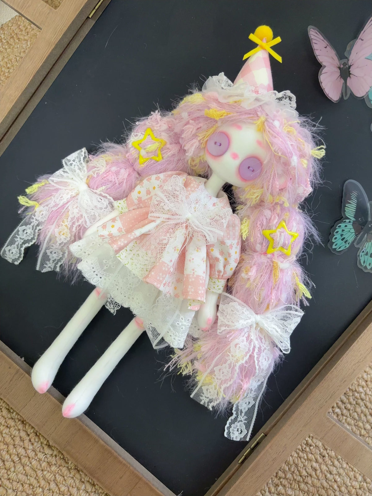 Handmade Button Eyed Art Doll 31cm