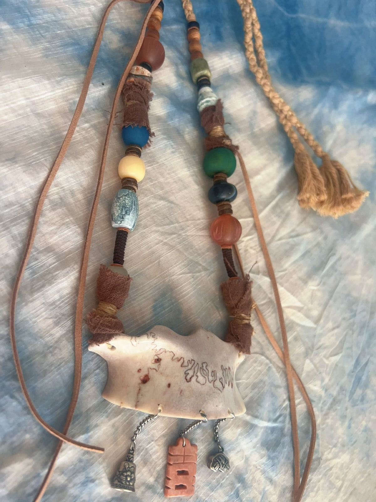 Handwoven Deer Pendant Necklace with Charms