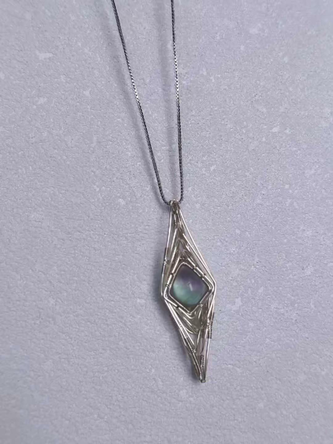 Handmade Wire Wrapped Fluorite Pendant Necklace