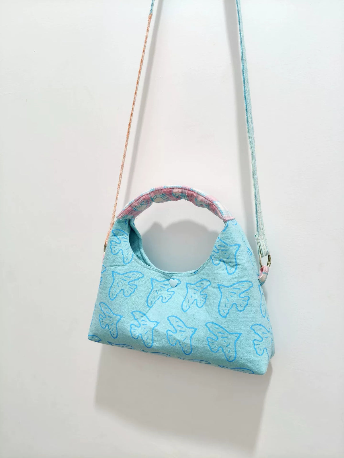 Saco Tote de Tecido com Estampa de Aves Turquesa