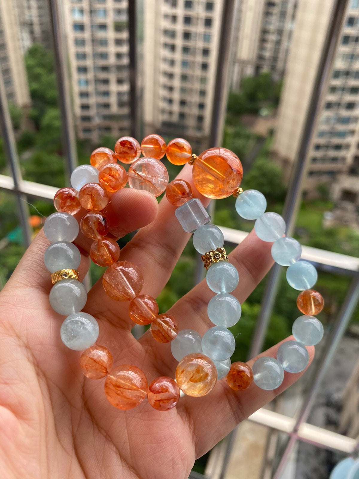 Double-Loop Aquamarine Crystal Bracelet