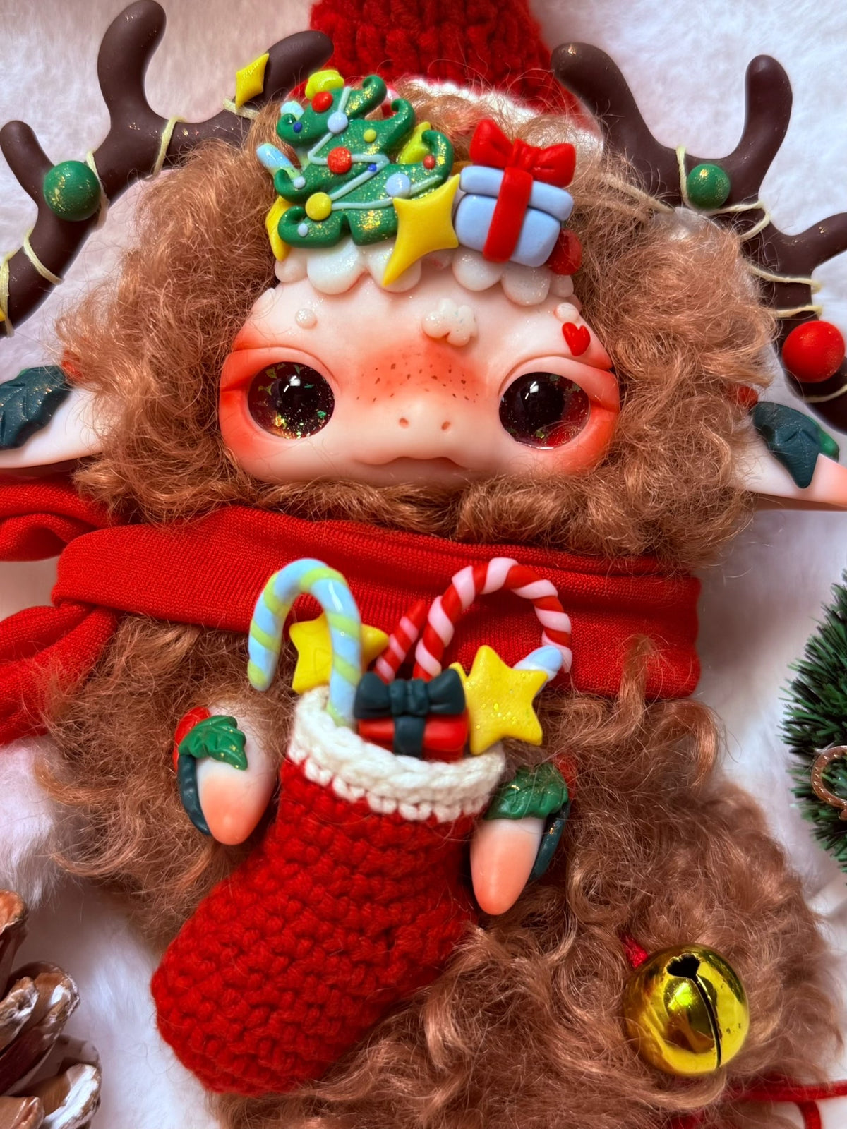Articulated Christmas Dragon Plush with Faux Fur