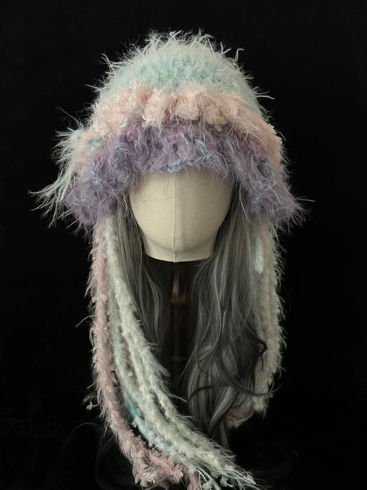 Hand Crocheted Pastel Fuzzy Yarn Hat