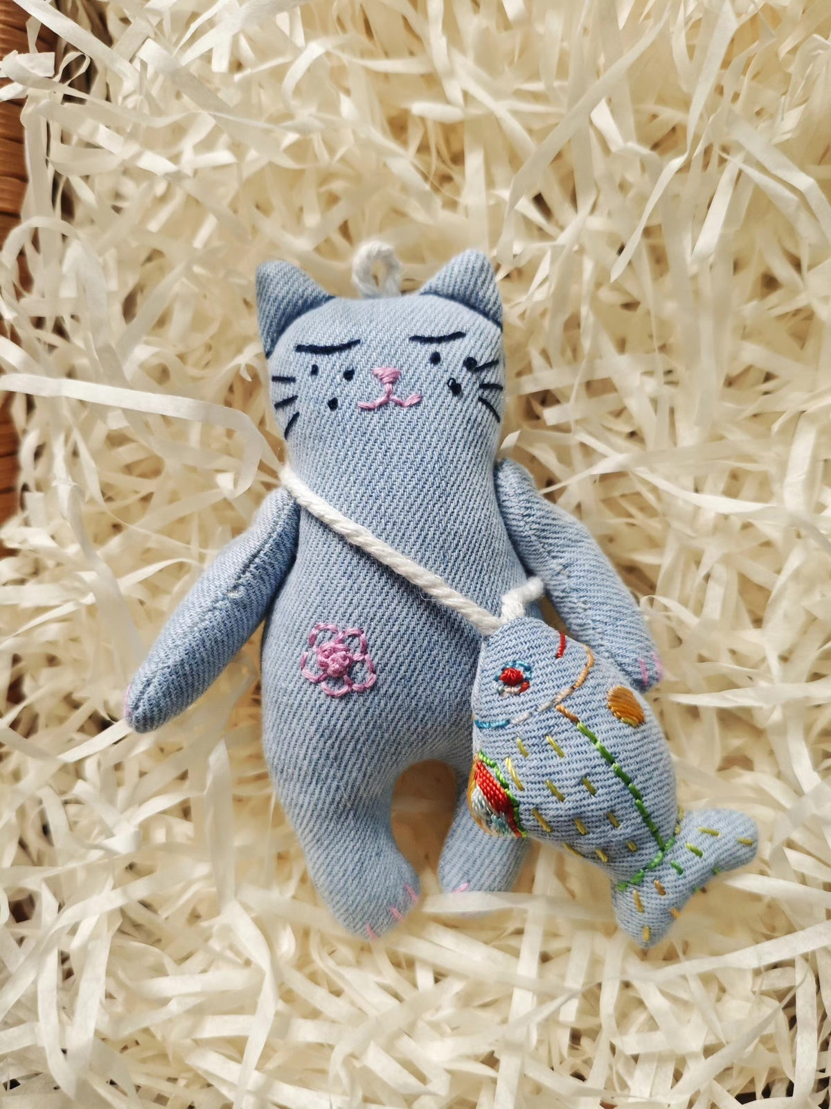 Handgefertigte Denim-Katze-Stofffigur