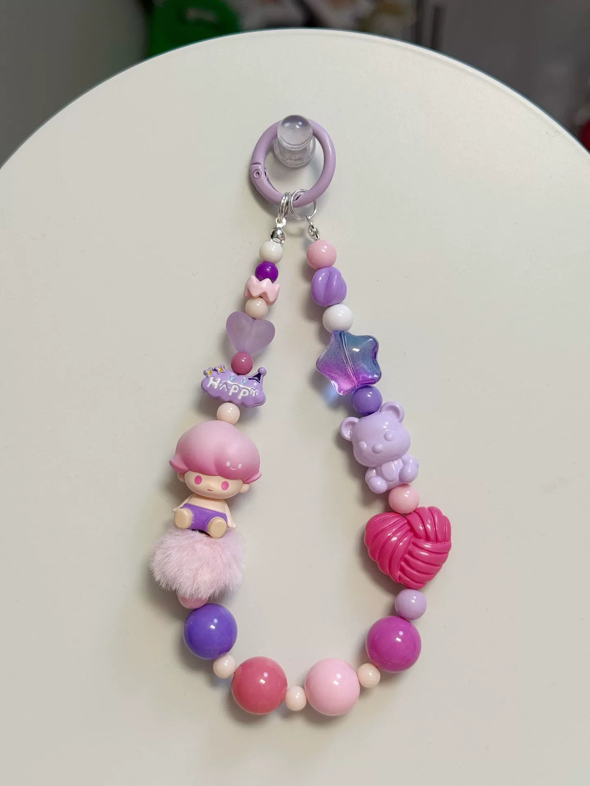 Hacipupu Beaded Phone Strap Pink Purple