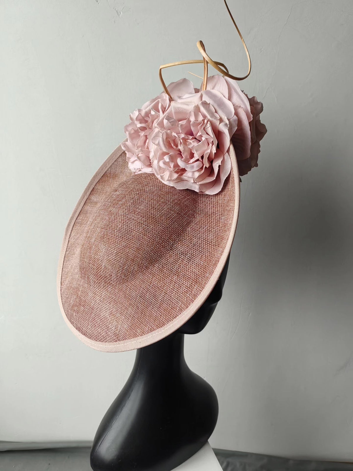 Deep Pink Linen Fascinator Hat with Floral Accent