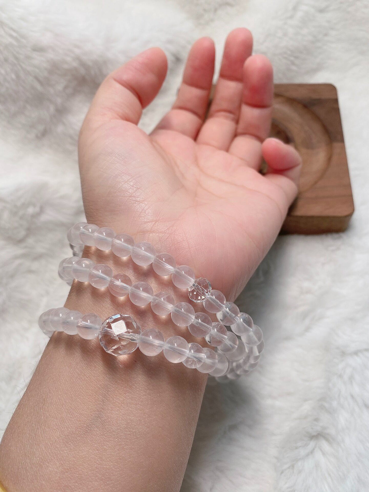 Milky White Crystal Triple Wrap Fox Bracelet