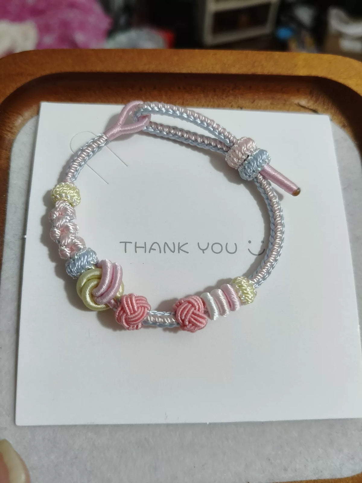 Pulsera de Cordón en Degradado Rosa y Azul Tejida a Mano