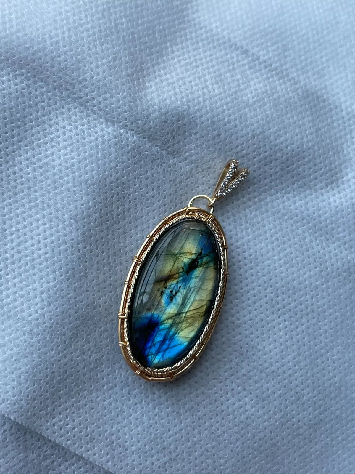 Natural Labradorite Minimalist Wire Wrapped Pendant