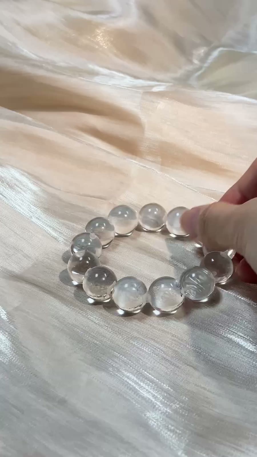 Natural White Quartz Beaded Bracelet 15mm