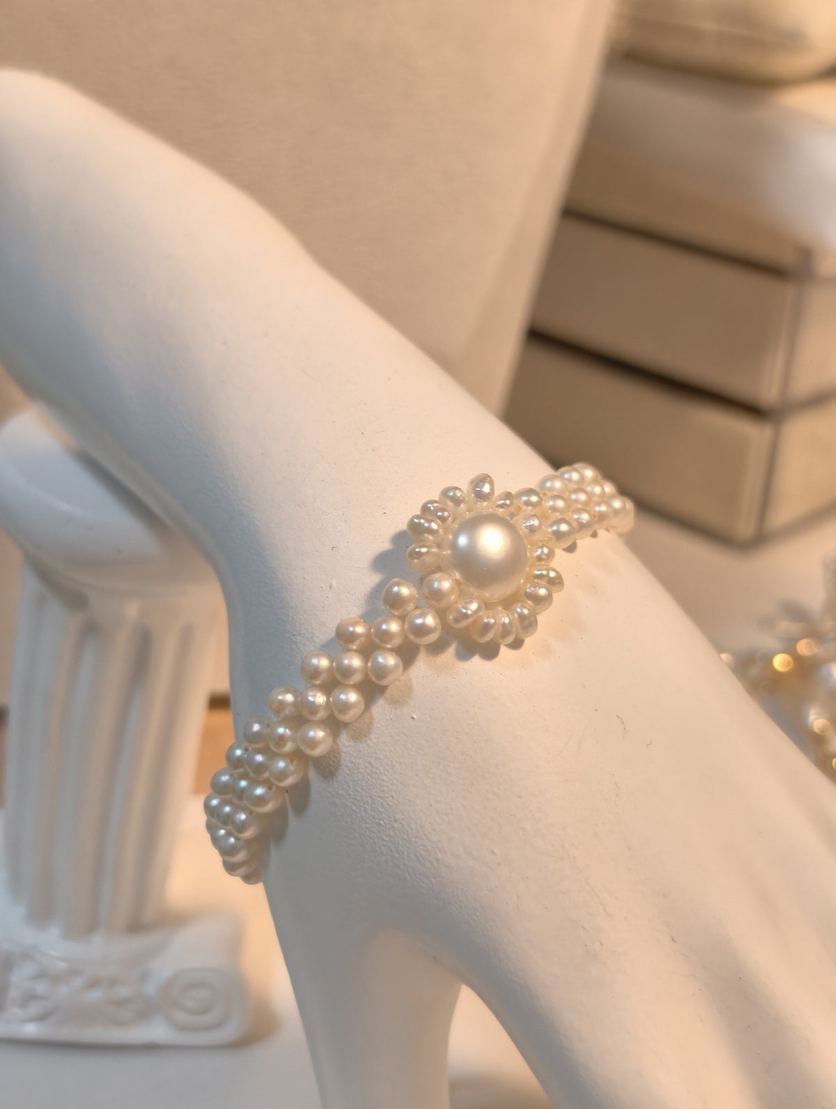Bracelet Tournesol en Perles d'Eau Douce Tissées 17 cm