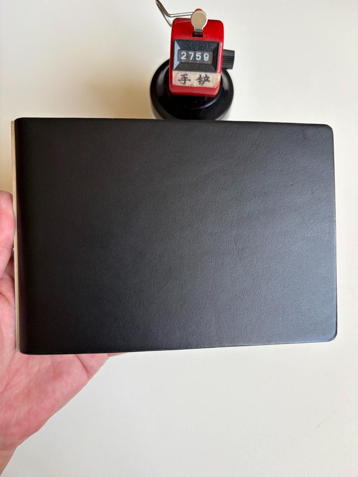 Black Leather Ring Binder Notebook, M5-13 Ring, 148 x 105 mm