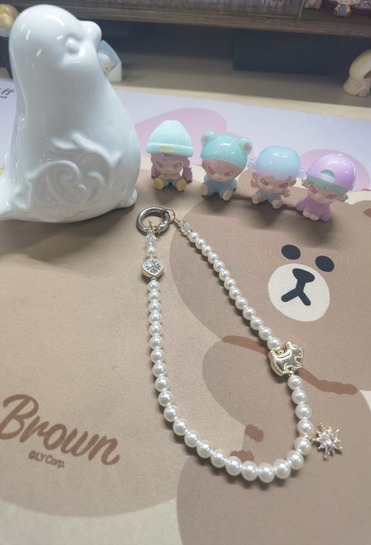 Handmade Pearl Phone Chain with Dog Charm
