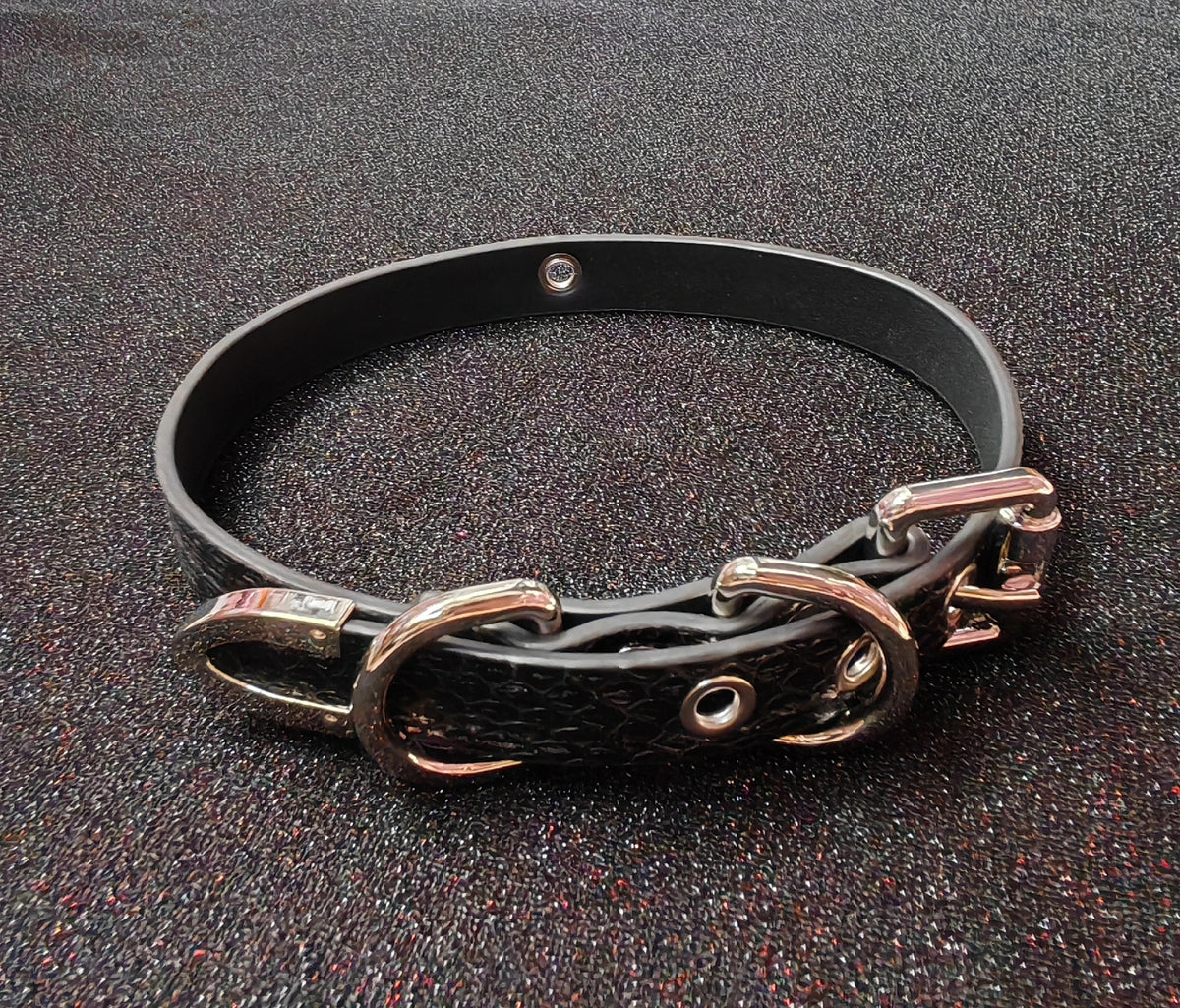 Black Snakeskin Leather Pet Collar