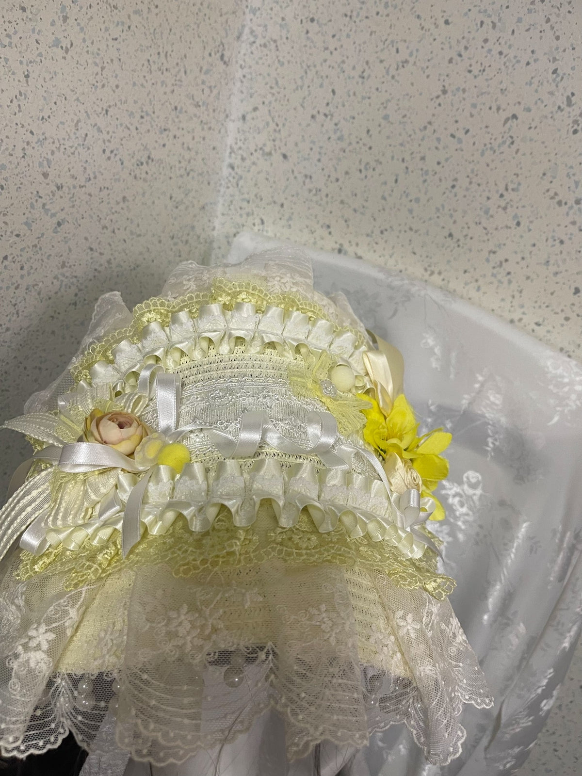 Lolita Bonnet Hat Yellow Lace Floral