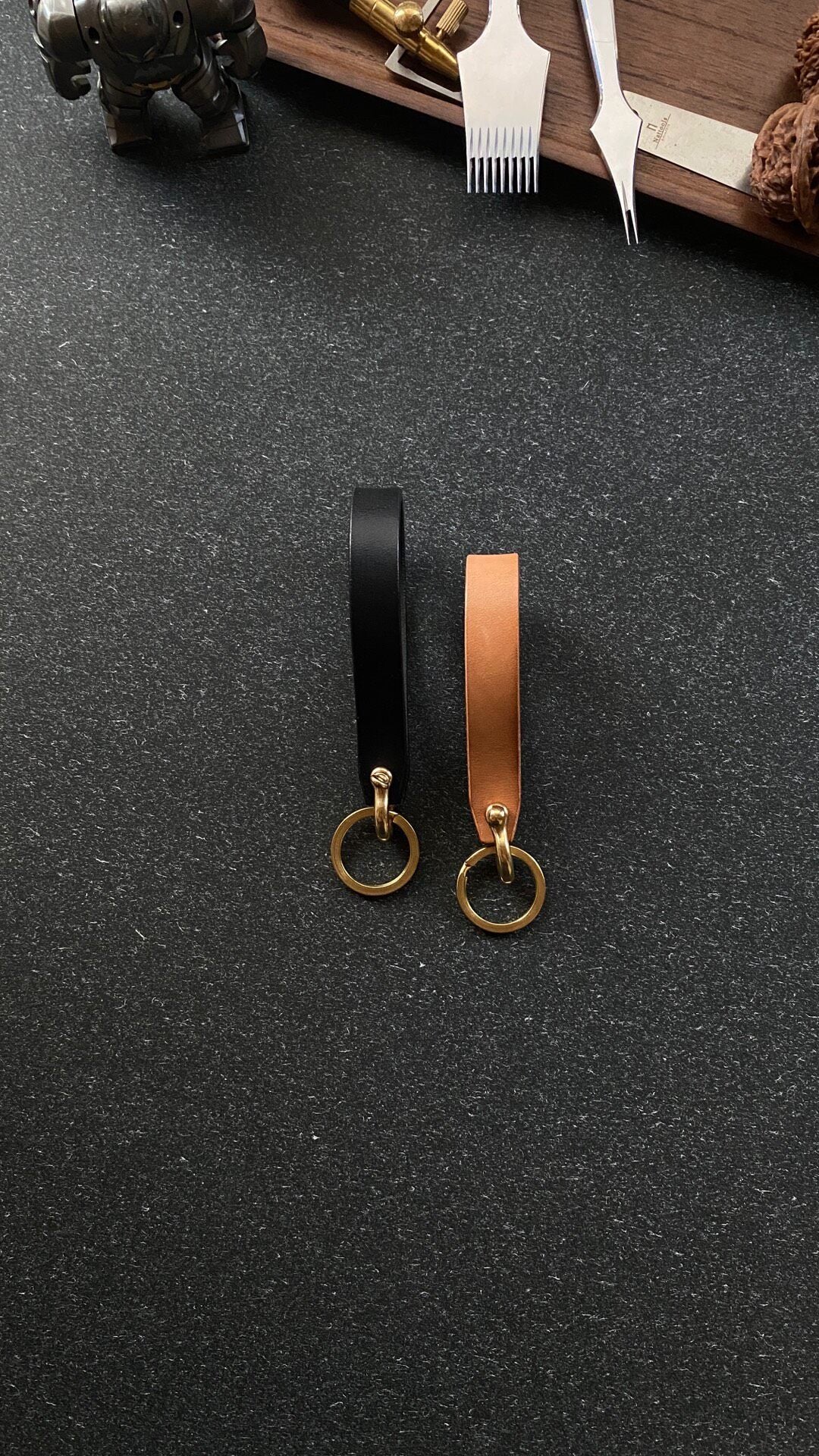 Handcrafted Leather Keychain with Copper Buckle