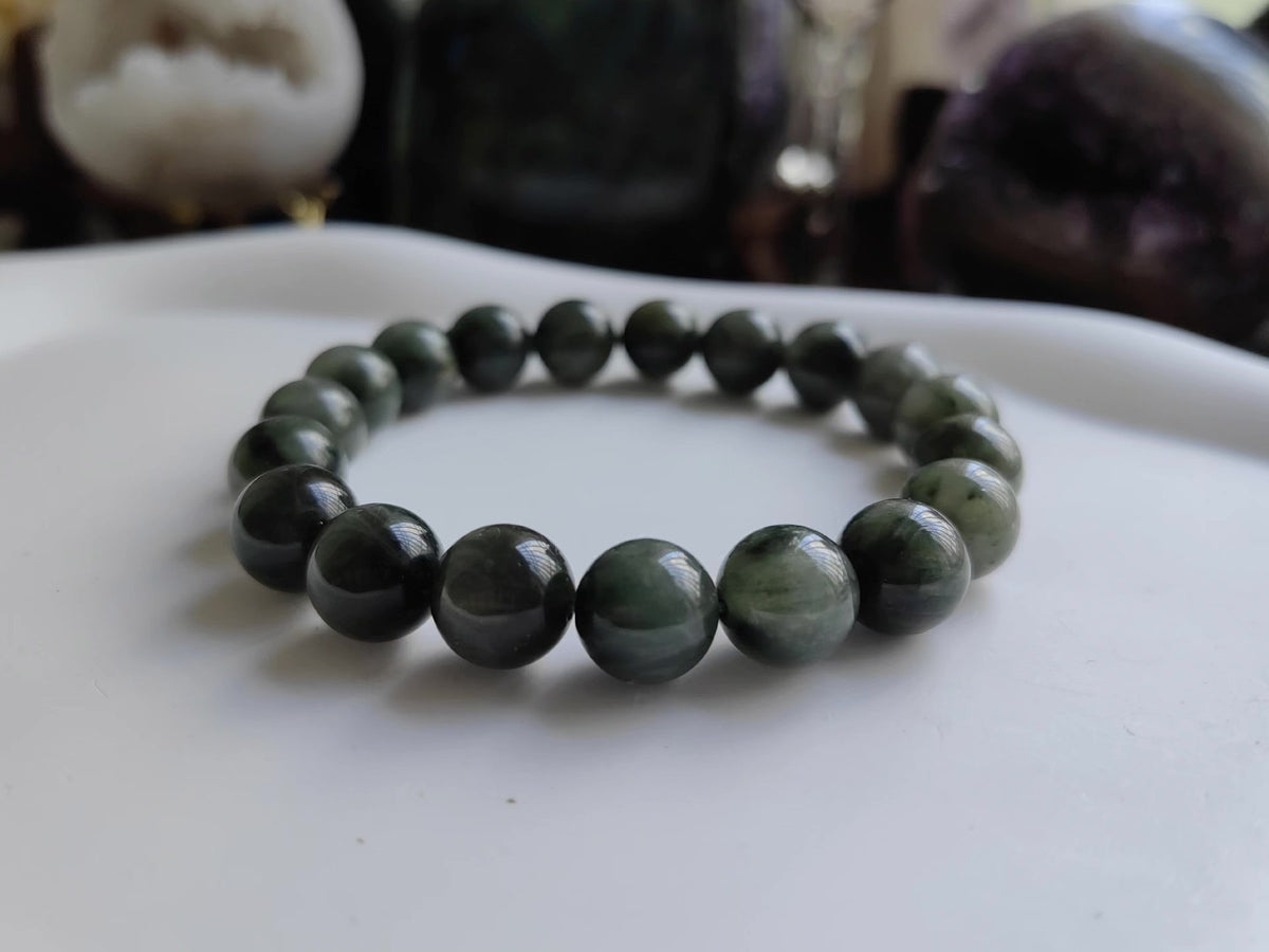 Pulsera de cuentas de cuarzo rutilado verde 10mm