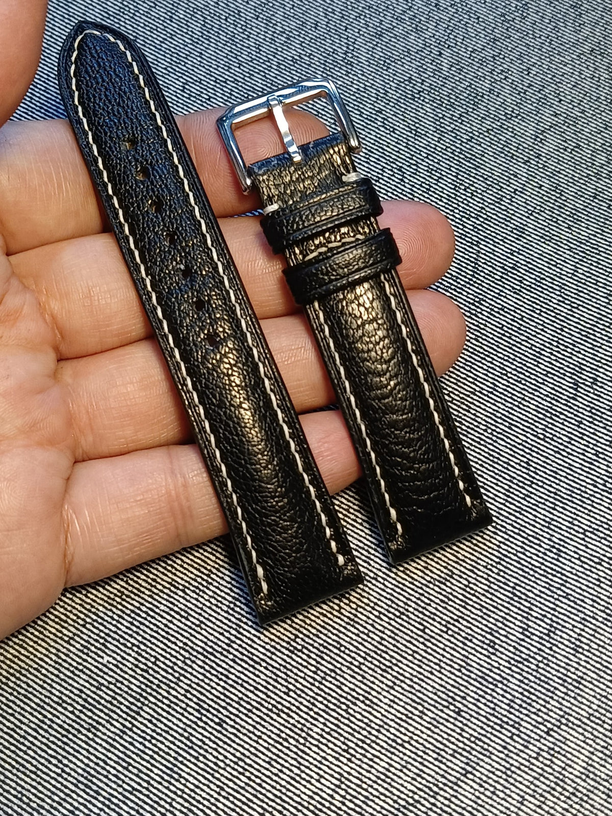 Black Pebbled Leather Watch Strap
