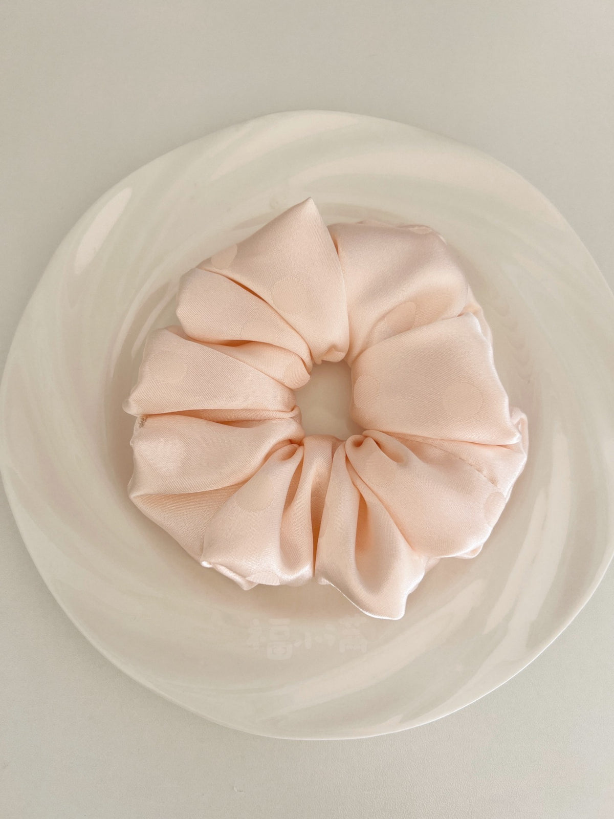 Champagne Pink Satin Polka Dot Scrunchie