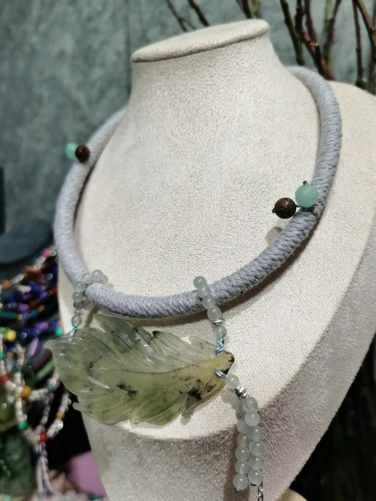 Natural Xiuyan Jade Feather Necklace