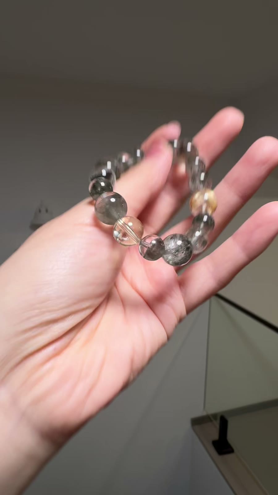 Green Phantom Quartz Gold Rutile Beaded Bracelet