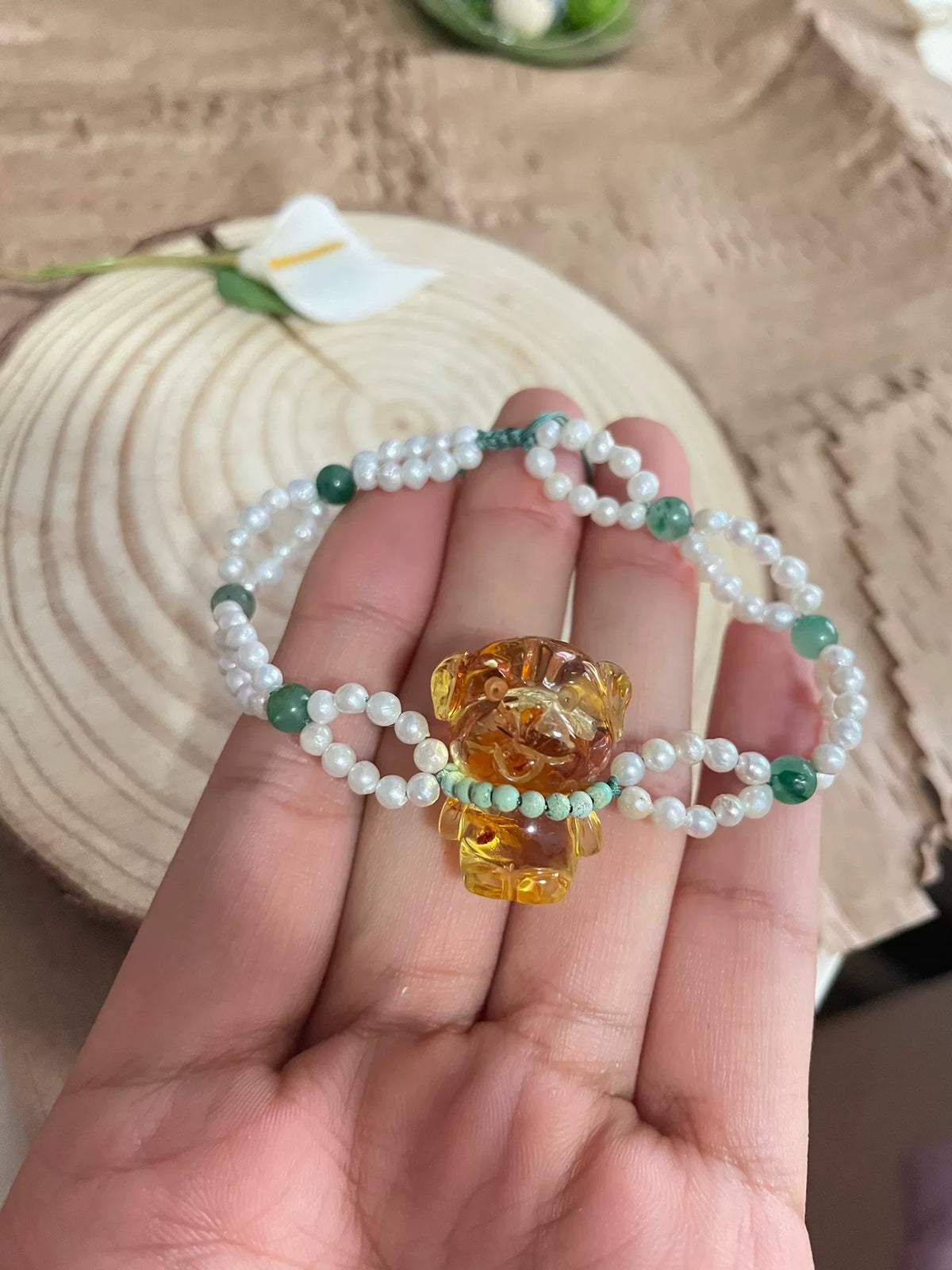 Natürlicher Blumenbernstein Hund-Perlen Zweilagiges Armband