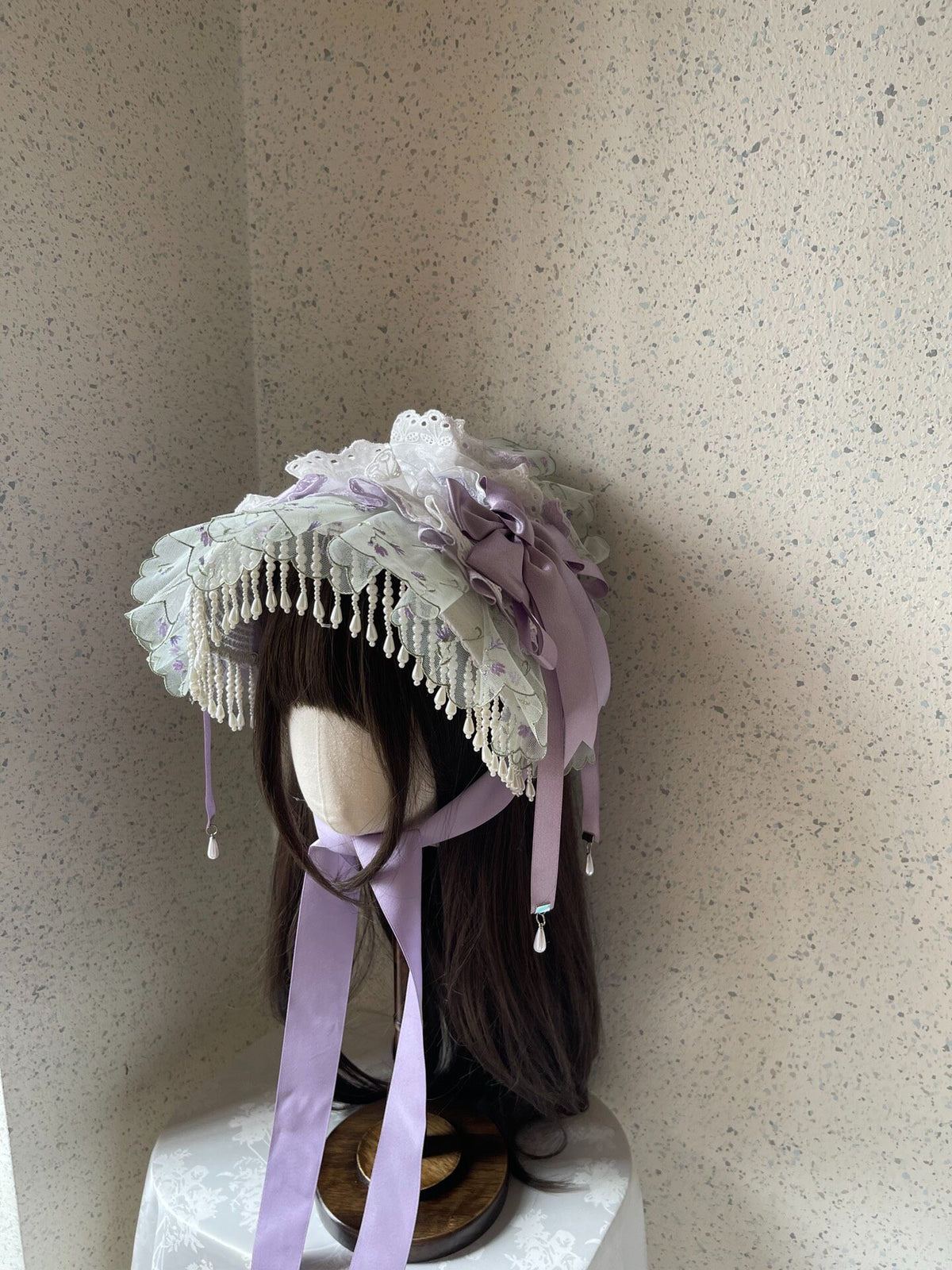 Lolita Green Purple Lace Bonnet Hat