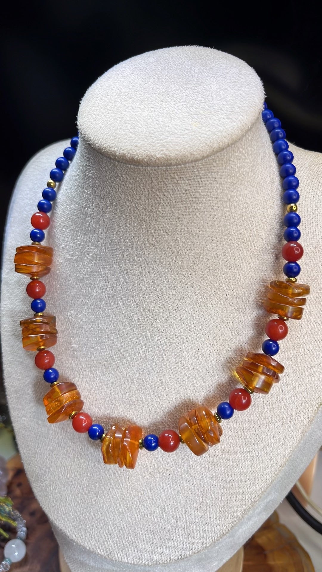 Natural Amber Lapis Lazuli Red Agate Collar Necklace