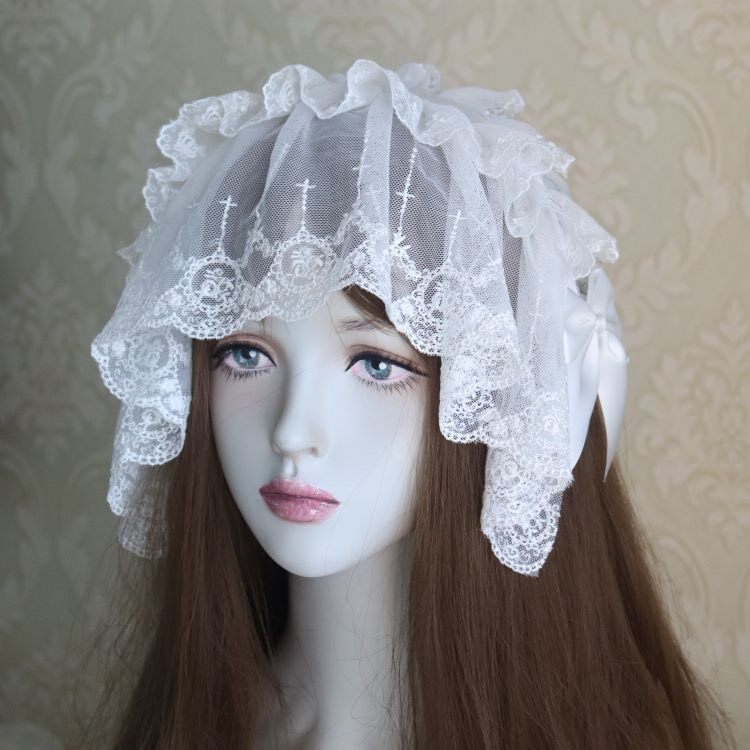 Gothic Lace Headband Ribbon Bow Tulle