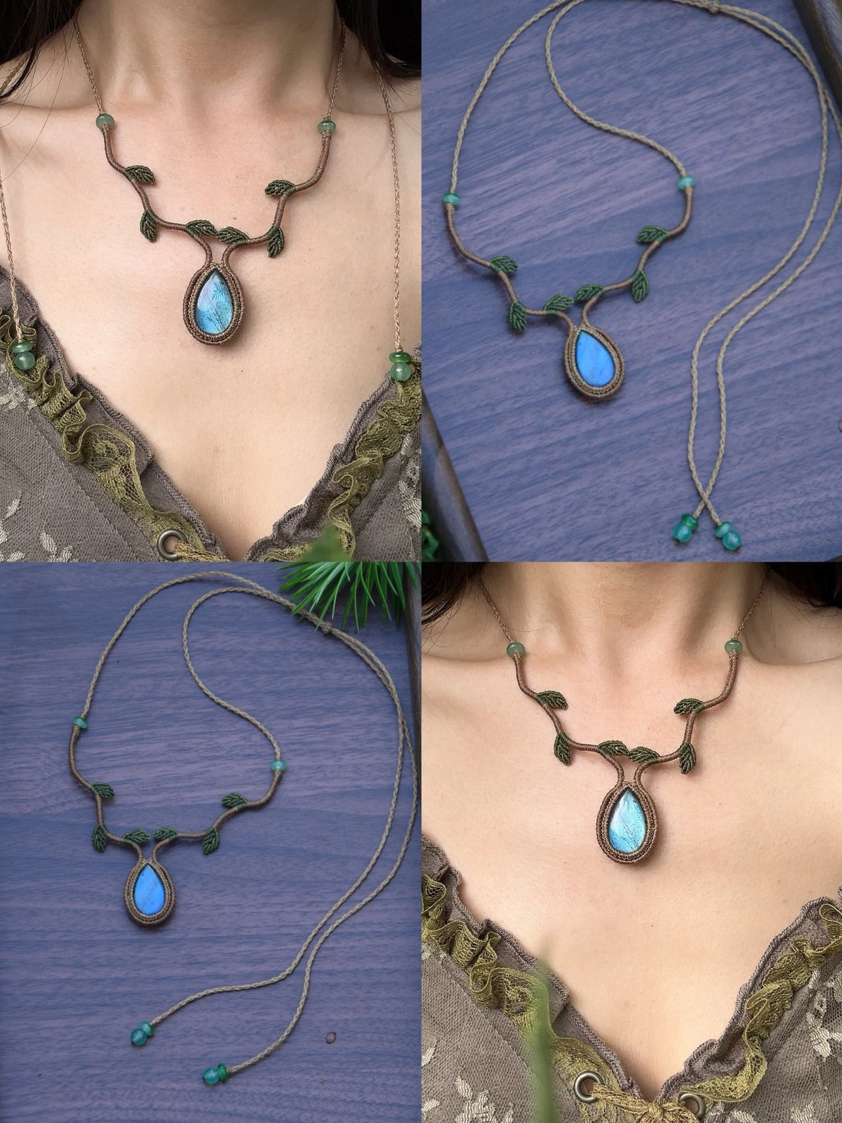 Handcrafted Macrame Necklace with Blue Labradorite Pendant