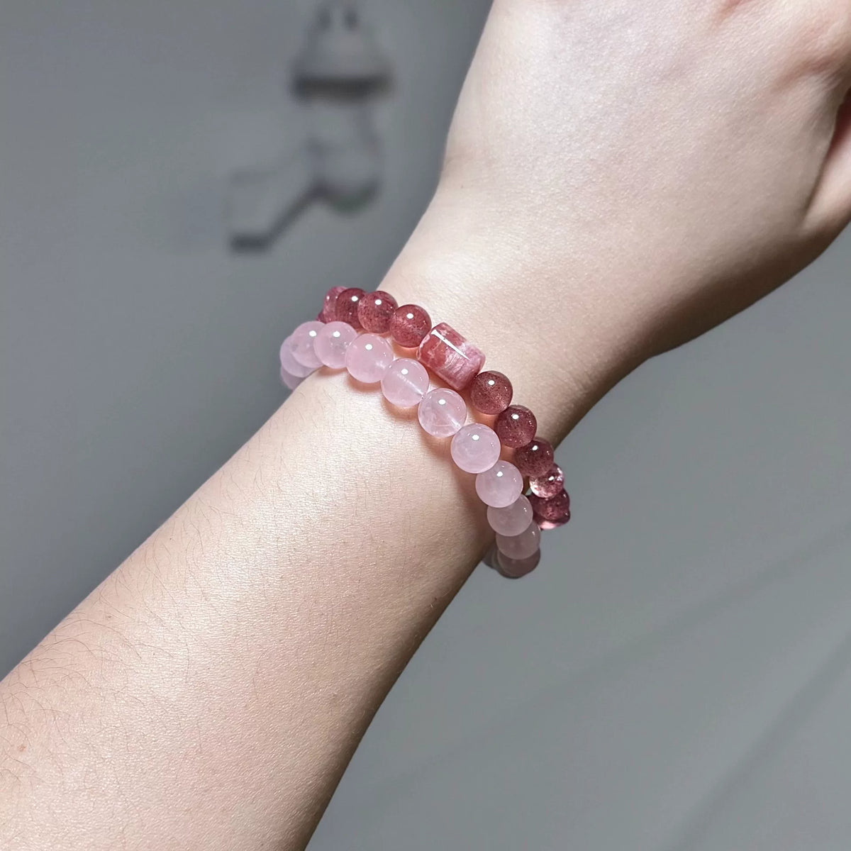 Strawberry Crystal Rose Quartz Double Wrap Bracelet