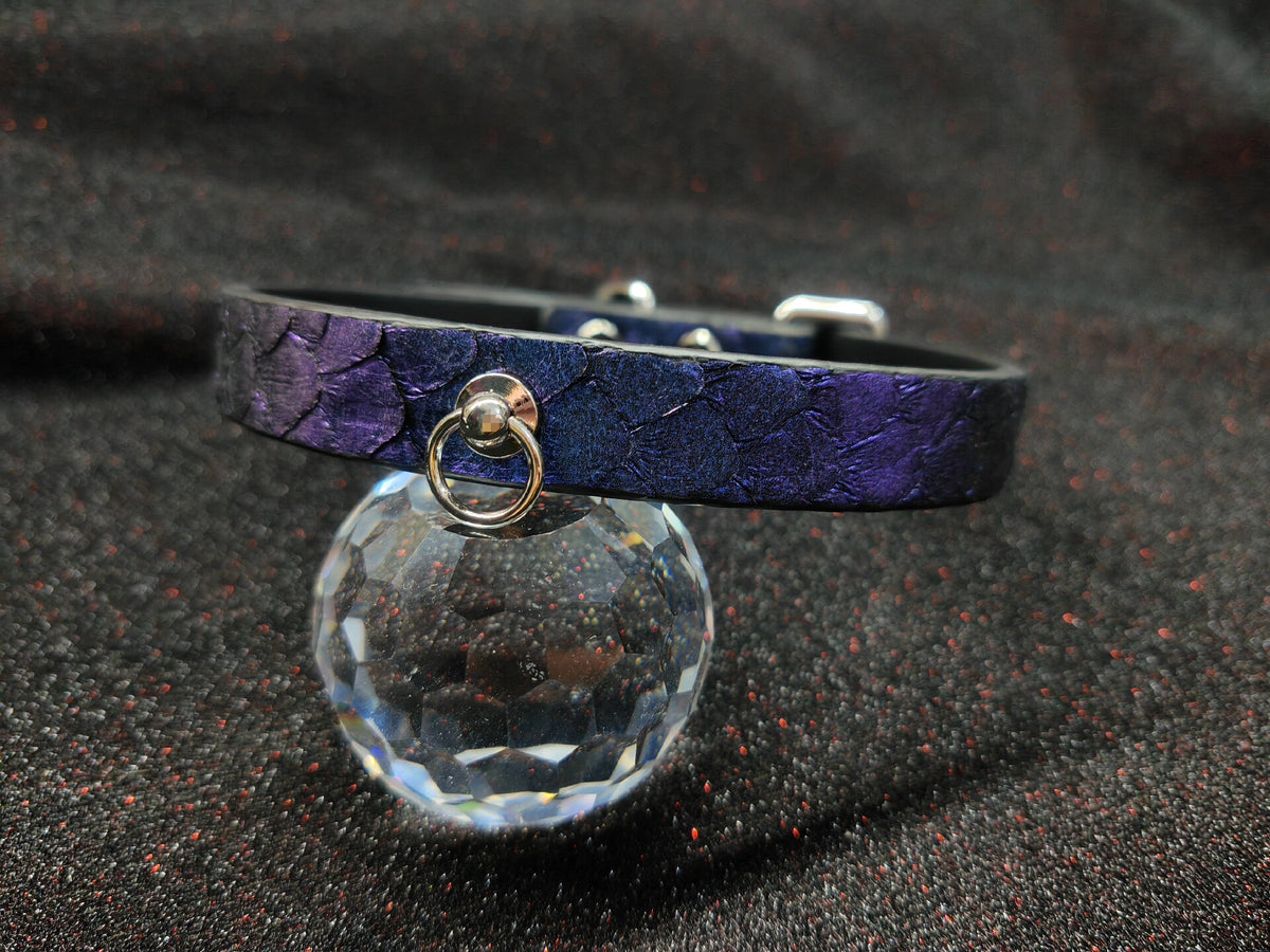 Collare per animali in pelle artigianale Viola e Blu