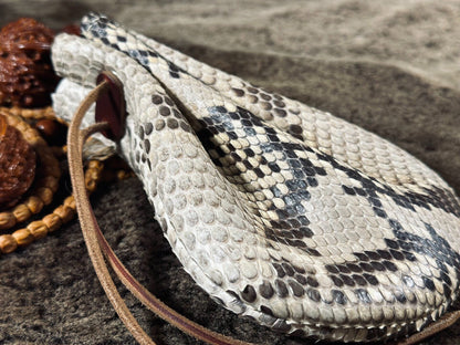 Handmade Leather Pouch with Snake Skin Pattern and Drawstring Closure