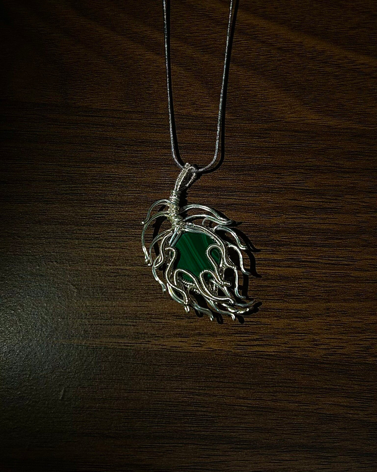 Malachite Pendant Wire Wrapped Necklace