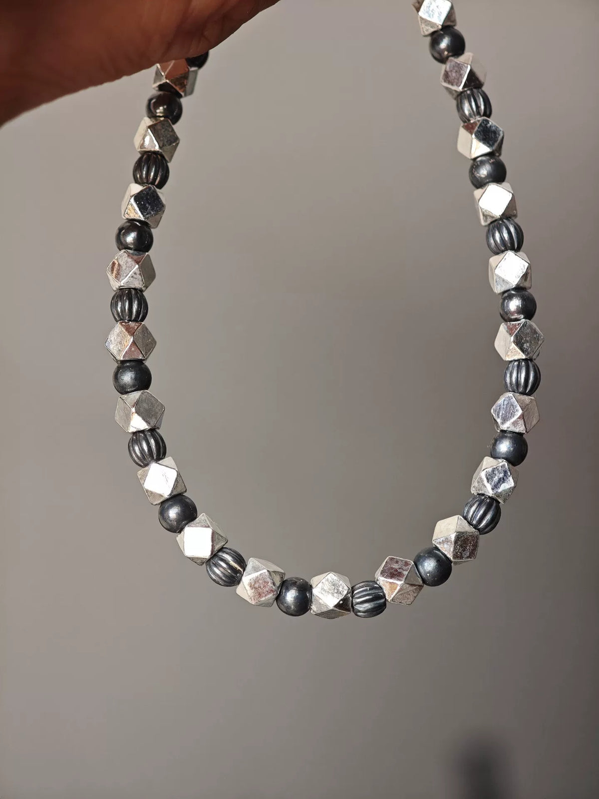 4mm Solid Silver Bead Bracelet Oxidized