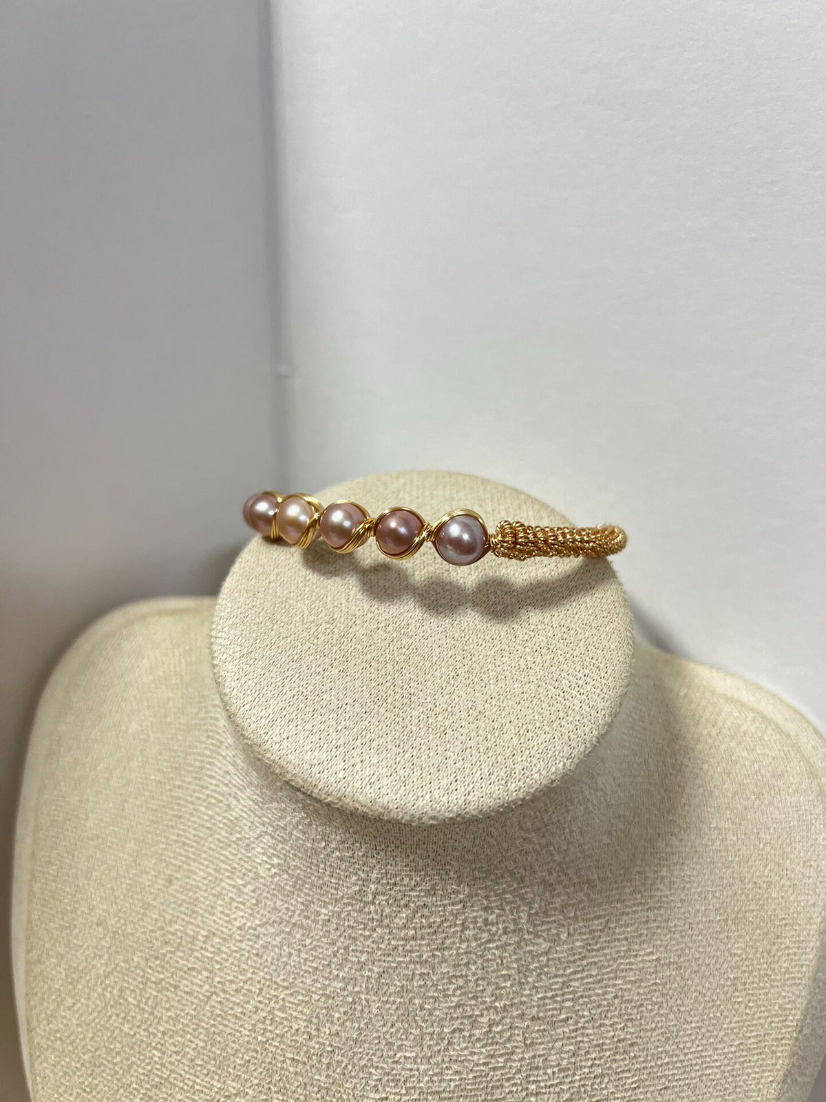 Handcrafted Freshwater Pearl Wire Wrap Cuff Bracelet