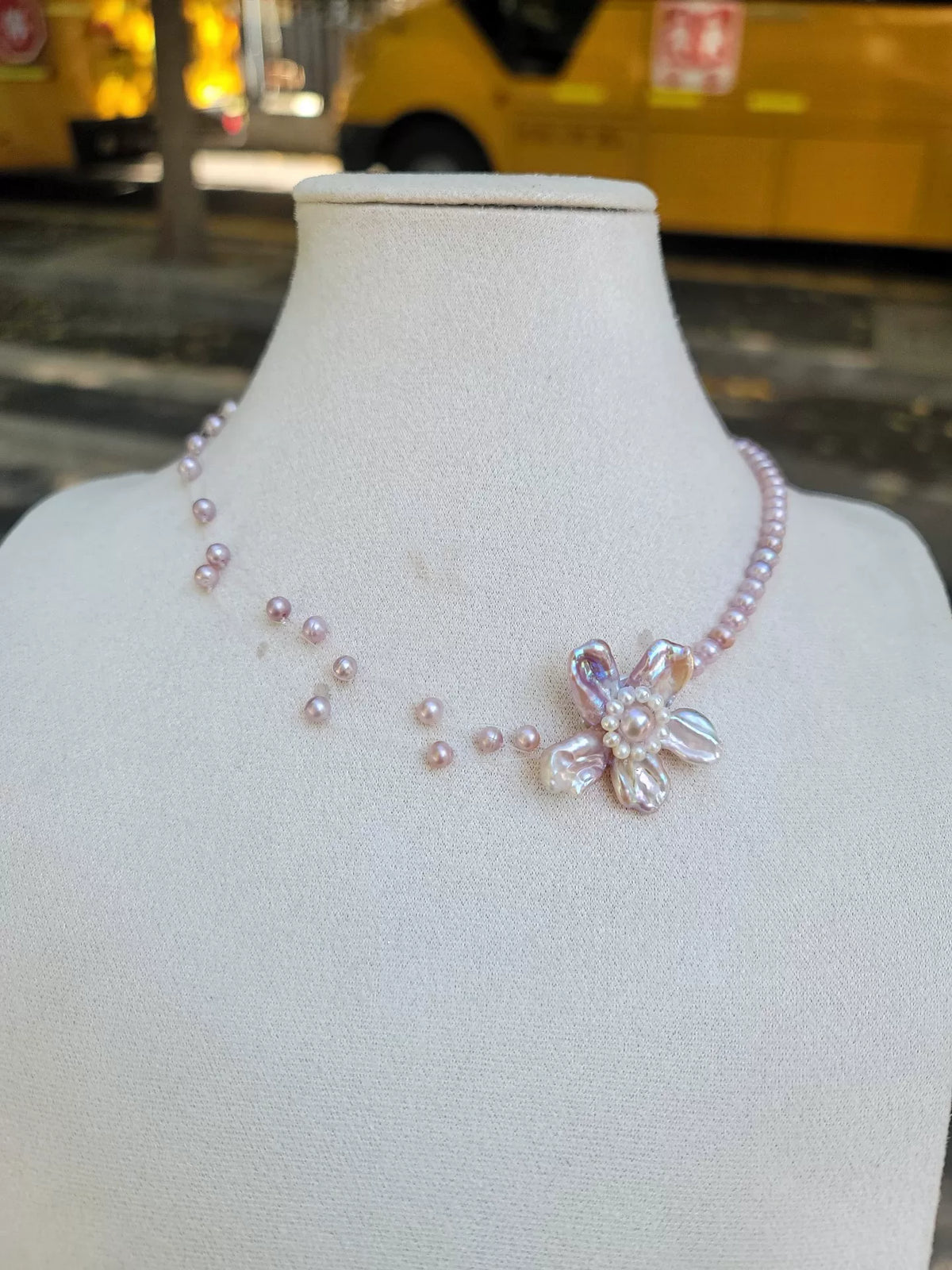 Pink Purple Natural Pearl Flower Necklace
